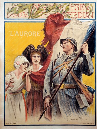 The Dawn: Propaganda Poster During the First World War with Two Women Representing Alsace and Lorraine by Henri Royer