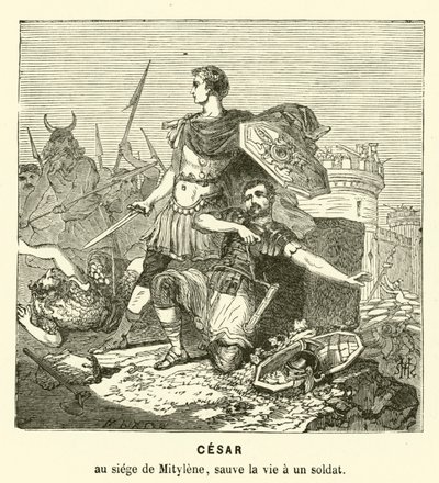 Julius Caesar Saving the Life of a Soldier at the Siege of Mitylene, Lesbos, Greece, 81 BC by Henri de (after) Montaut