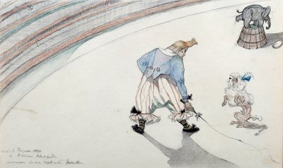 Circus scene: dressage. A clown with a scientist dog and an acrobatic elephant by Henri de Toulouse Lautrec