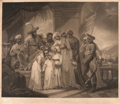 Tippoo Sultaun delivering to Gullumalli the Vakeel his two sons by Henry (after) Singleton