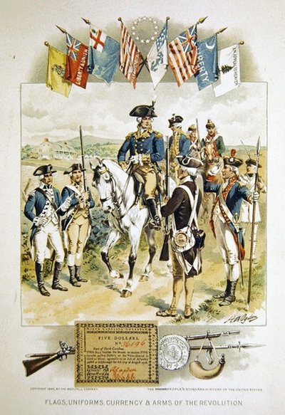 American Flags, Uniforms, Currency & Arms of the Revolution, Illustration from the 