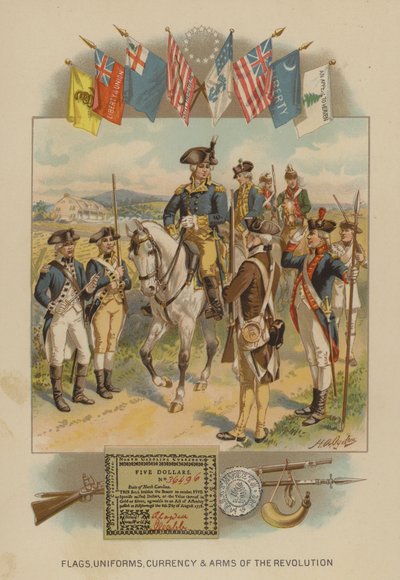 Flags, Uniforms, Currency and Arms of the American Revolution (chromolitho) by Henry Alexander (after) Ogden