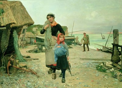 Fisherfolk Returning with their Nets, Etretat by Henry Bacon