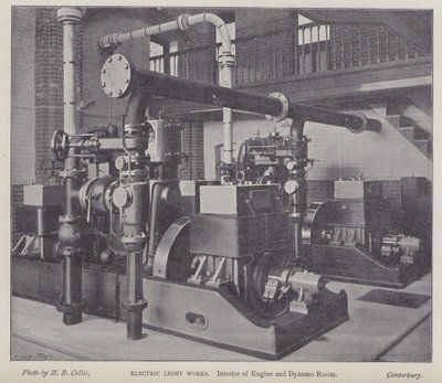 Interior of engine and dynamo room, Electric Light Works, Canterbury, Kent by Henry Beauchamp Collis