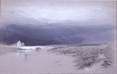 Landscape with River and Bridge: Rain coming on by Henry Bright