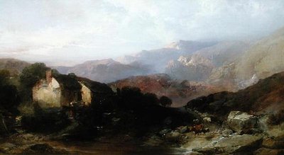 View in North Wales with Overshot Mill, Cattle and Sheep by Henry Bright