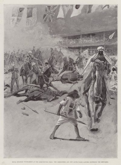 Royal Military Tournament at the Agricultural Hall, the Carabineers and New South Wales Lancers dispersing the Dervishes by Henry Charles Seppings Wright