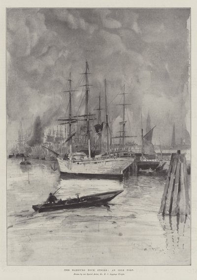 The Hamburg Dock Strike, an Idle Port by Henry Charles Seppings Wright