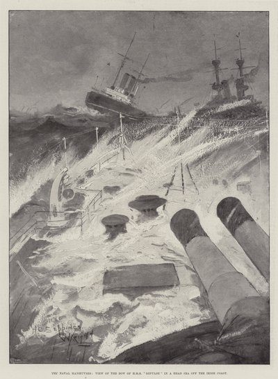 The Naval Manoeuvres, View of the Bow of HMS Repulse in a Head Sea off the Irish Coast by Henry Charles Seppings Wright