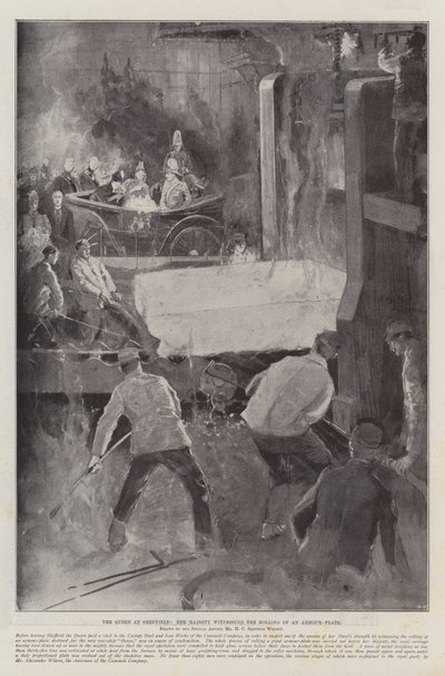 The Queen at Sheffield, Her Majesty Witnessing the Rolling of an Armour-Plate by Henry Charles Seppings Wright