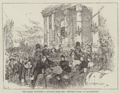 The Queen receiving a Bouquet from Mrs Stewart Clark, at Blythswood by Henry Charles Seppings Wright