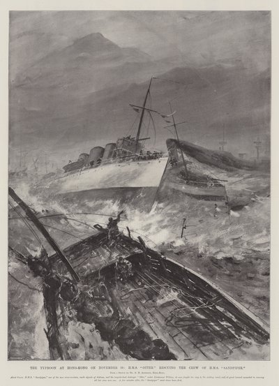 The Typhoon at Hong-Kong on 10 November, HMS Otter rescuing the Crew of HMS Sandpiper by Henry Charles Seppings Wright