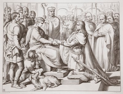 How Hereward Came to the King (Illustration from Hereward the Great by Charles Kingsley, pub. 1870, engraved by C.G. Lewis) by Henry Courtney Selous