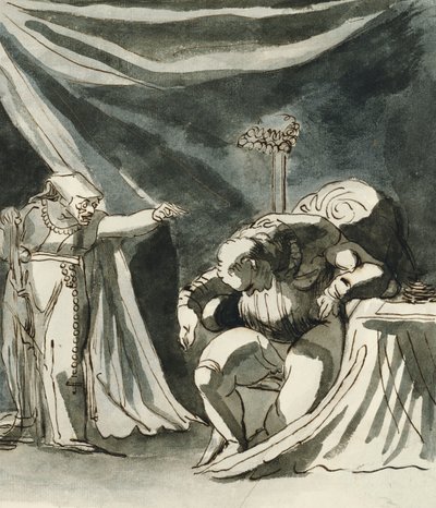 An Old Woman Wearing a Rosary Cursing a Seated Man; Possibly Queen Margaret Cursing the Duke of Gloucester by Johann Heinrich Füssli