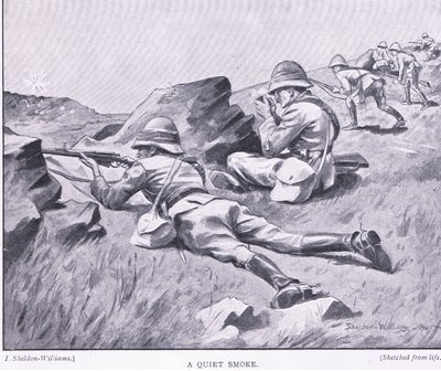 A Quiet Smoke, from After Pretoria: The Guerilla War published by Harmsworth Bros Limited by Henry Inglis Jodrel Sheldon Williams
