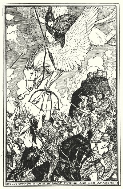 Bellerophon fights against Myrina and her Amazons by Henry Justice Ford