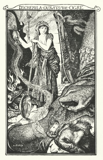 Dschemila Outwits the Ogre (engraving) by Henry Justice Ford