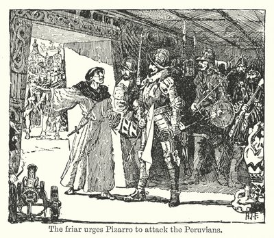 The friar urges Pizarro to attack the Peruvians by Henry Justice Ford