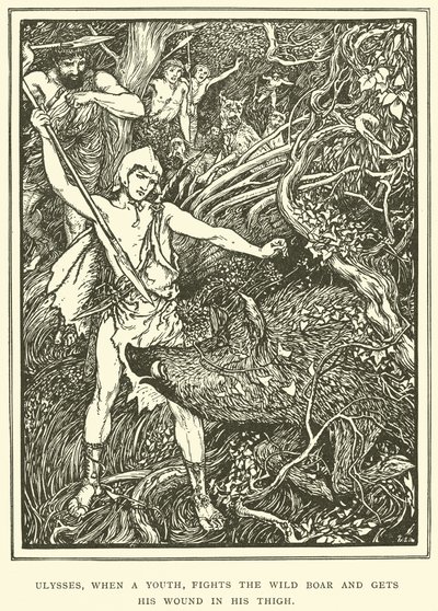 Ulysses, When a Youth, Fights the Wild Boar and Gets His Wound in His Thigh by Henry Justice Ford