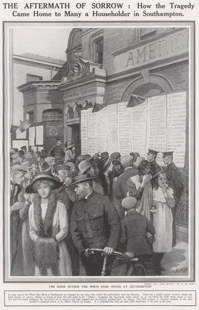 Sinking of The Titanic, The Scene Outside the White Star Offices at Southampton by Henry Marriott Paget