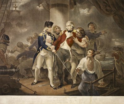 Capt. Trollope in the Glatton of 54 Carronades Engaging a French Squadron of 8 ships of war carrying 230 guns, engraved by James Daniell, 1797 by Henry Singleton