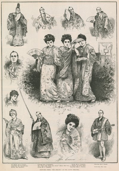Sketches from The Mikado at the Savoy Theatre by Henry Stephen Ludlow
