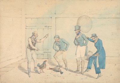 A Cock-fight Watched by Four Men in an Out-House: The Death, Engraved as Plate 40 in "The National Sports of Great Britain" by Henry Thomas Alken
