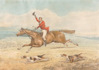 A Whipper-In and a Couple of Hounds Running Hard in Open Country by Henry Thomas Alken