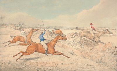 Steeplechasing: Four Riders Taking a Ditch and an Oxer by Henry Thomas Alken