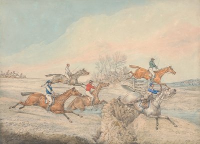 Steeplechasing: The Field Taking a Stone Wall and Gate by Henry Thomas Alken