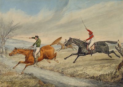 Steeplechasing: Three Riders Taking a Brook by Henry Thomas Alken