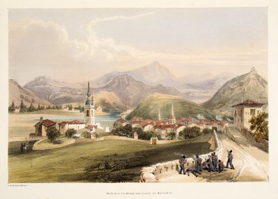 Irun, with Mount San Martial and the Bridge of Capauchinos, from Sketches of Scenery in the Basque Provinces of Spain, with a Selection of National Music, pub. 1838 by Henry Wilkinson
