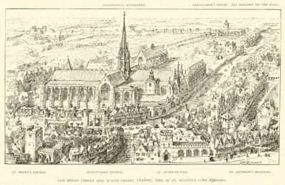 Old Broad Street and Austin Friars, London, time of St Ignatius (engraving) by Henry William Brewer