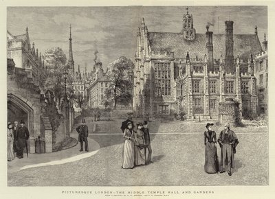 Picturesque London, the Middle Temple Hall and Gardens by Henry William Brewer