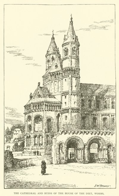 The Cathedral and Ruins of the House of the Diet, Worms (engraving) by Henry William Brewer