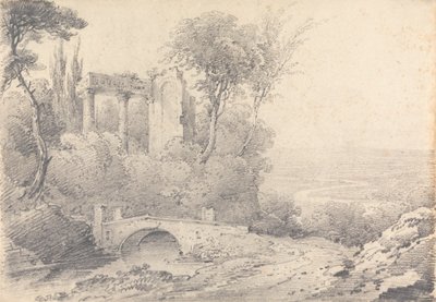 Landscape with Ruins and Bridge by Henry William Burgess