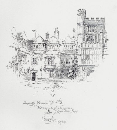 Brasenose College, Oxford, showing the entrance to the rooms of English clergyman and writer Reginald Heber by Herbert (after) Railton
