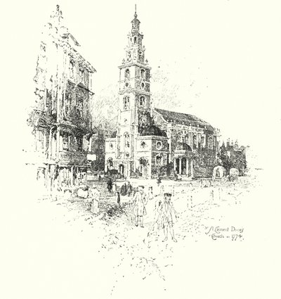 St Clement Dane’s Church, London, in 1774 by Herbert (after) Railton