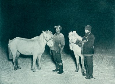 Petty Officers Crean and Evans Exercising Their Ponies in the Winter by Herbert Ponting