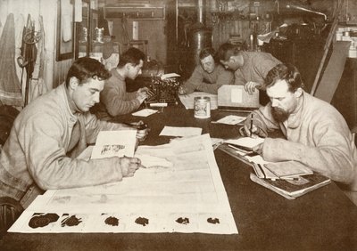 Winter Work Left to right - Debenham, Cherry-Garrard, Bowers, Evans, Taylor by Herbert Ponting