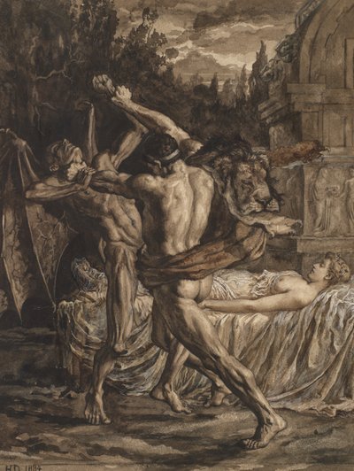 Hercules Wrestling with Death for the Soul of Alcestis by Herbert Thomas Dicksee