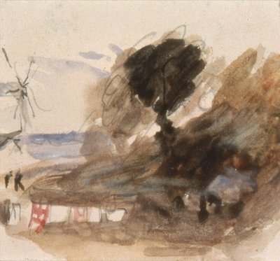 Landscape with Cottage and Windmill by Hercules Brabazon Brabazon