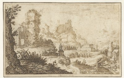 Landscape with Ruins and a Statue by Herman Breckerveld