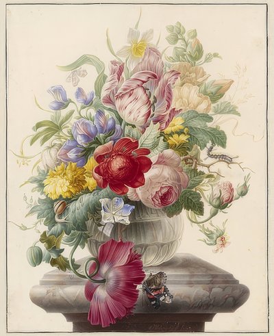Flowers in a Glass Vase and a Butterfly. c. 1700 by Herman Henstenburgh