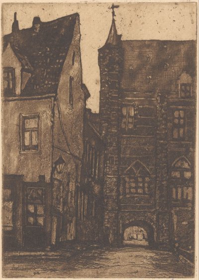View of the Vleeshuis in Antwerp by Herman Heuff (signed by artist)