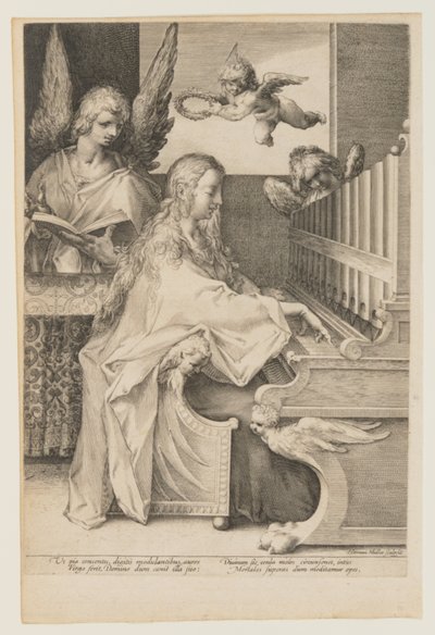 St. Cecilia Playing the Organ with Two Angels by Herman Jansz. Muller