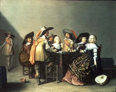 Interior with Ladies and Gentlemen Playing Cards by Herman Mijnerts Doncker