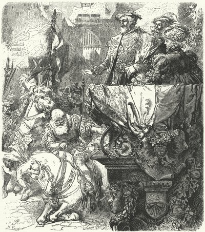 Duke Ulrich of Wuttemberg Humbles Himself Before the Holy Roman Emperor Charles V, 1548 by Hermann Vogel