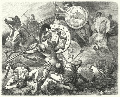 Epaminondas saving the life of Pelopidas at the Battle of Mantinea, 385 BC by Hermann Vogel
