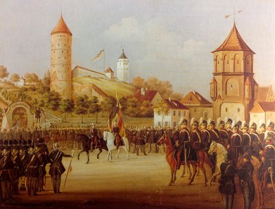 Parade of the Biberach Citizen Militia at Riedlinger Gate 1849 by Hermann Volz
